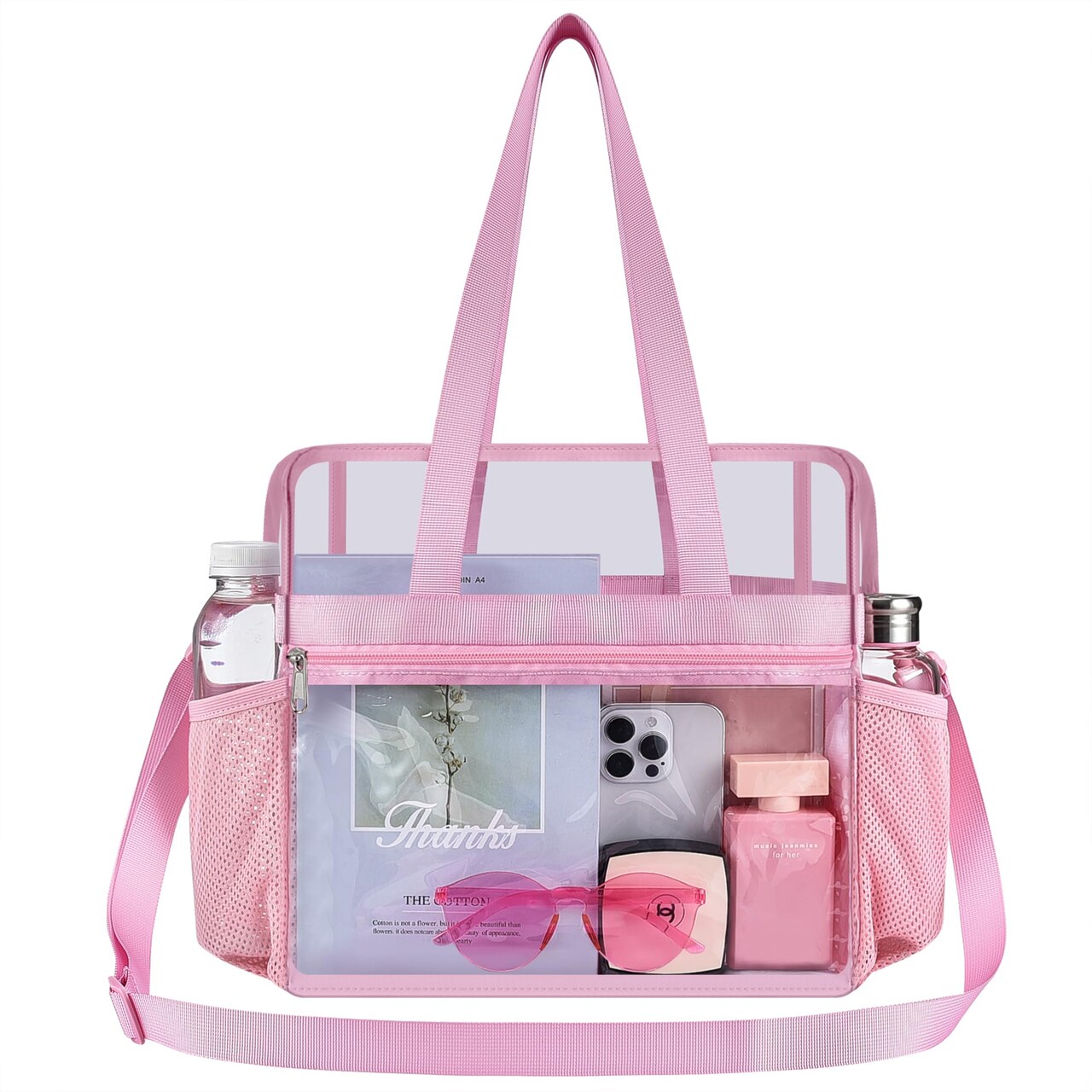 Clear Bag Clear Tote Bag Stadium Approved,Stadium Security Travel & Gym Clear Bag for Work (Pink)